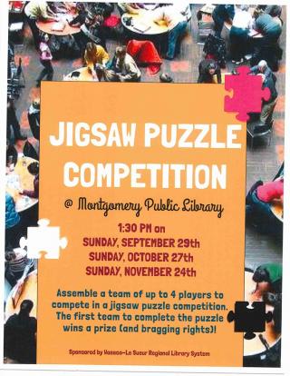 Jigsaw Puzzle competition at the library flyer