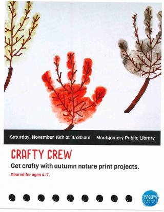 Crafty crew flyer for library event 11/16/19