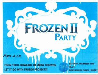 Frozen II party flyer at library 11/23/2019