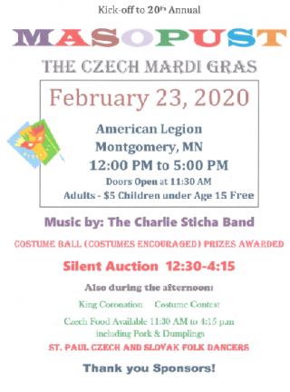 Flyer promoting 20th Masopust on February 23, 2020